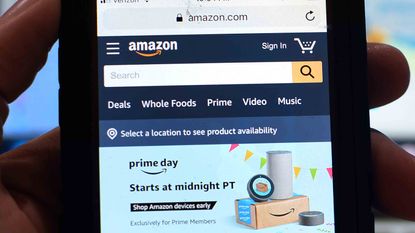 The Amazon website is seen on a smart phone on July 14, 2019 in Orlando, Florida. 