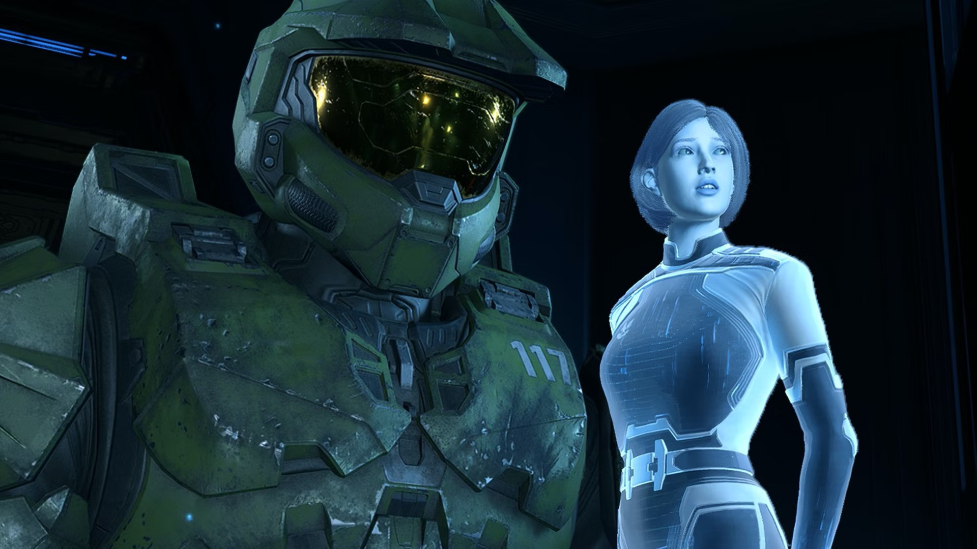 Master Chief and Cortana, standing side by side