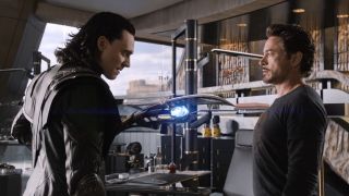 Loki unsuccessfully trying to mind control Tony Stark with his scepter