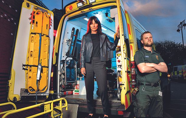 Davina McCall standing in back of ambulance as she prepares to present A &amp; E Live, which is on Tuesday 22nd May