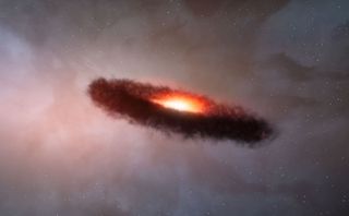 This artist’s impression shows the disc of gas and cosmic dust around a brown dwarf.