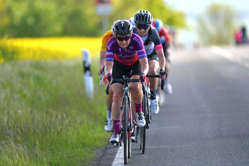 WEIMAR GERMANY MAY 29 Lisa Klein of Germany and Team Canyon SRAM Racing Chantal Van Den Broek Blaak of Netherlands and Team SD Worx in breakaway during the 34th Internationale LOTTO Thringen Ladies Tour 2021 Stage 5 a 1433km stage from Weimar to Weimar ltlt2021 lottothueringenladiestour womencycling on May 29 2021 in Weimar Germany Photo by Luc ClaessenGetty Images