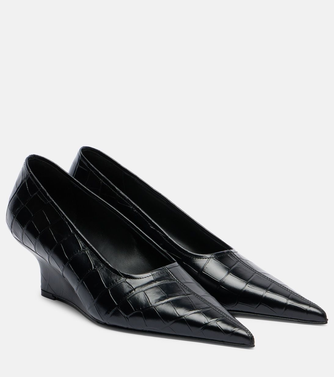 Croc-Effect Leather Wedges