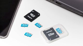 Micro Center premium SD cards on a table