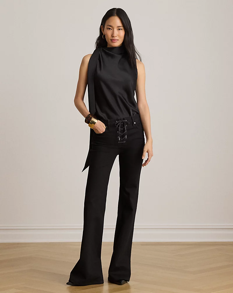 Lace Up High Rise Flare Jeans