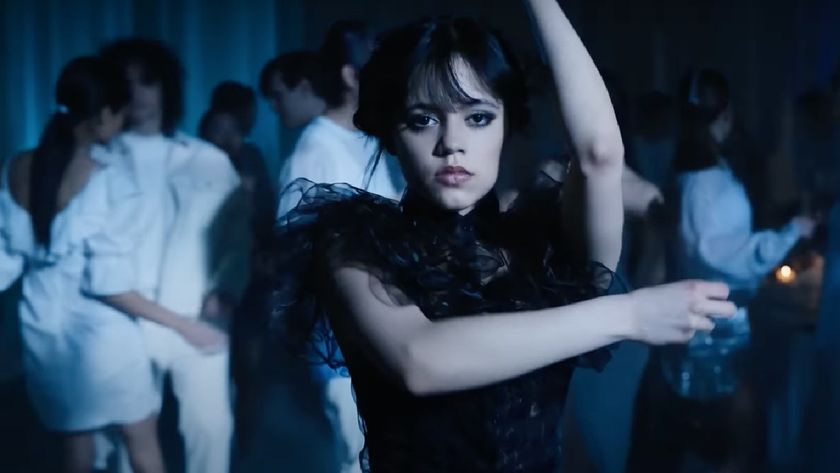 Jenna Ortega as Wednesday Addams in Netflix's Wednesday dancing.