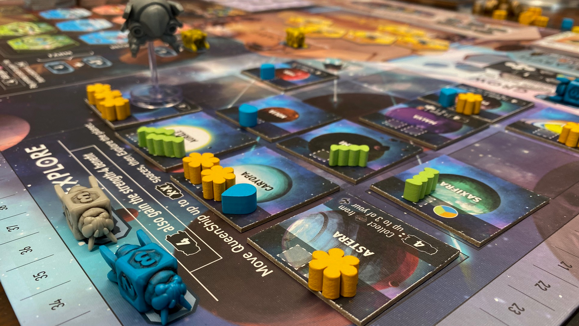 Apiary board game components laid out