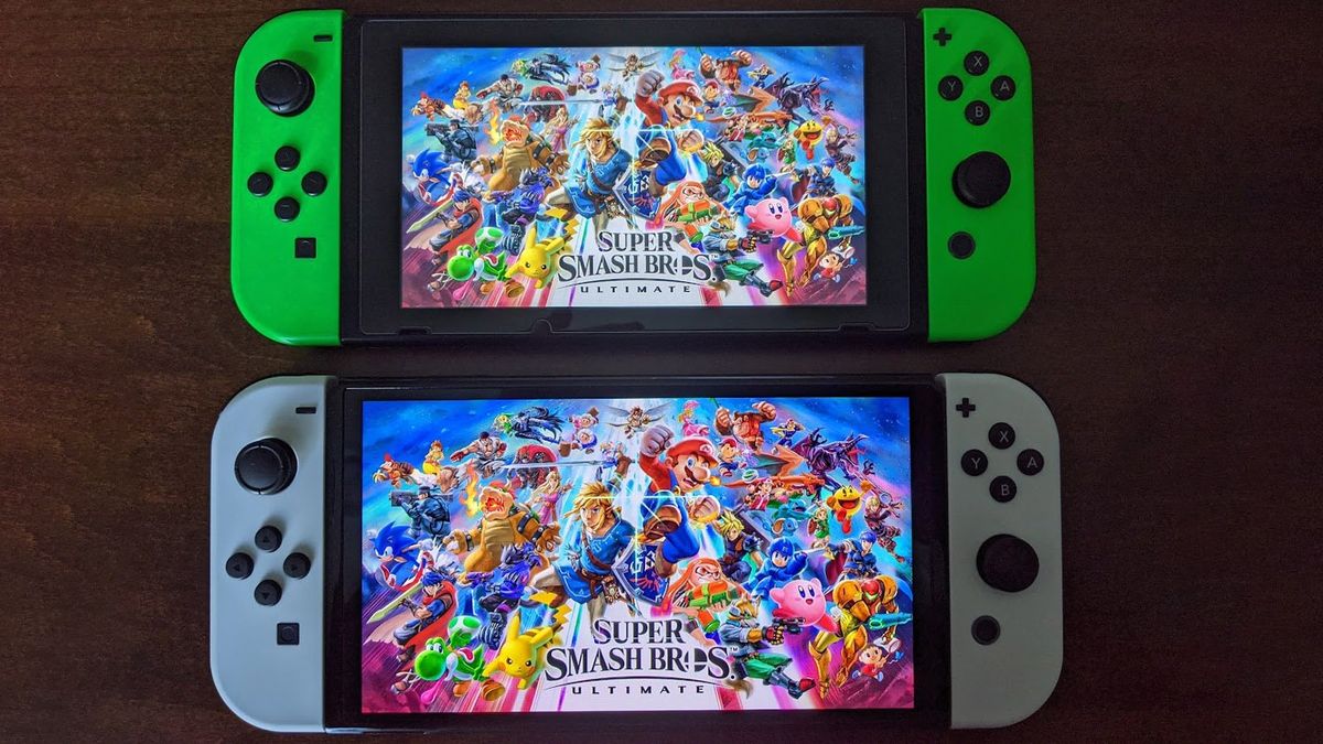 Nintendo Switch Oled Model Next To Switch V2 Smash Screen