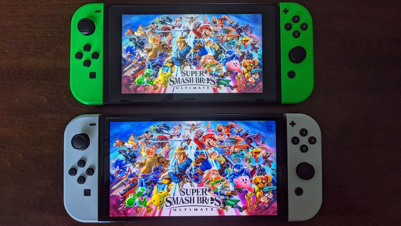 Nintendo Switch Oled Model Next To Switch V2 Smash Screen