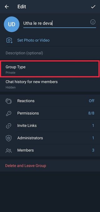Tap on Group Type