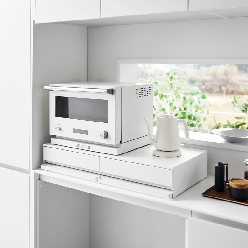 Yamazaki Home Tower Yamazaki Home Under-Appliance Drawer With Double Pull-Out Shelf, 2-Way Kitchen Organizer With Slide-Out Table, 31.5&quot; Wide Rack for Microwave, Toaster, Appliances, and Utensils - Steel | Wayfair