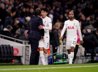 Tottenham Hotspur manager Antonio Conte and Son Heung-min during the UEFA Europa Conference League Group G match at Tottenham Hotspur Stadium, London. Picture date: Thursday November 4, 2021