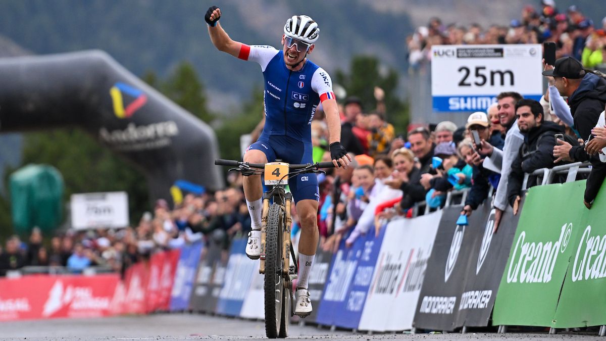 Picture by Will Palmer/SWpix.com - 01/09/2024 - Cycling - 2024 UCI Mountain Bike World Championships - Pal Arinsal, Arinsal, Andorra - Men Under 23 Cross-country Olympic Final - Luca Martin (France) wins