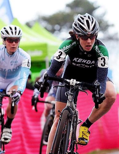 Mary McConneloug (Kenda-Seven-No Tubes) cornering on the pavement.