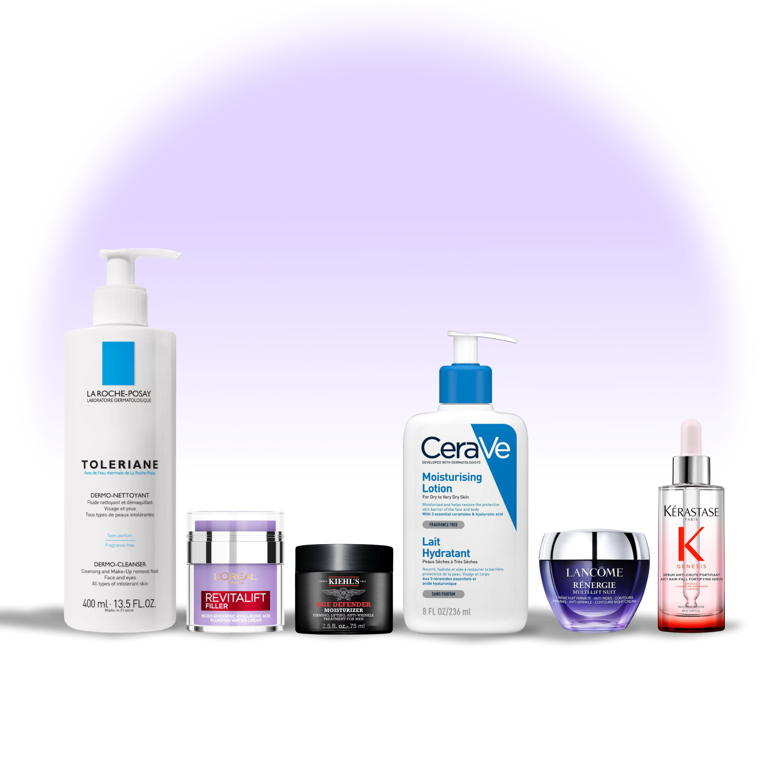 Photo of skincare and haircare products from Noli on purple background