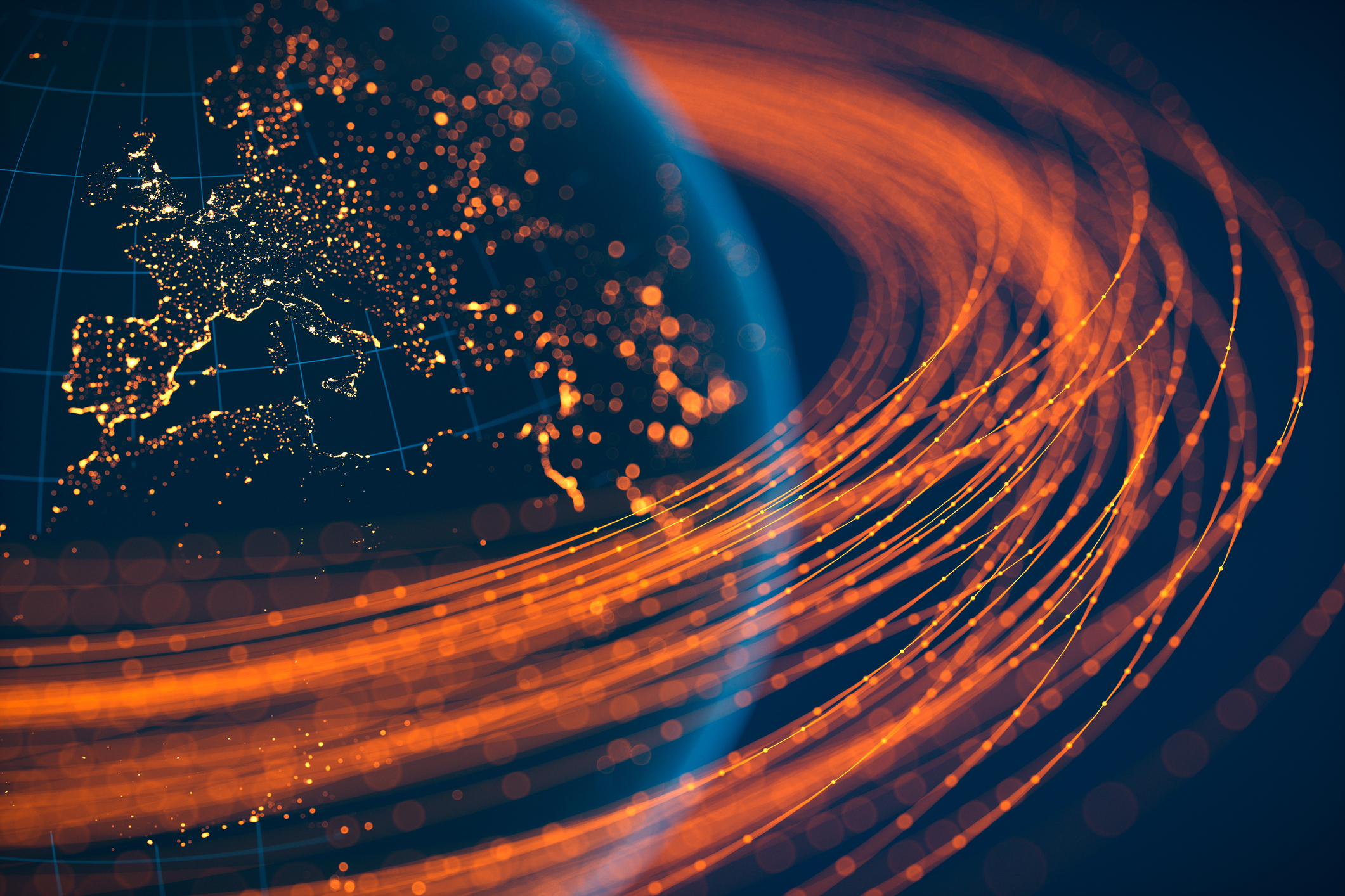 Flow of data across a connected world, technology stocks concept