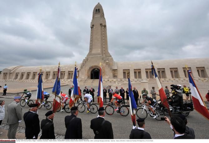 The breakaway passes by the cemetery in Douaumont