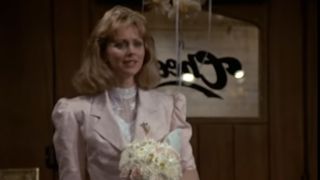 Diane Chambers at the door of Cheers, leaving for the final time.