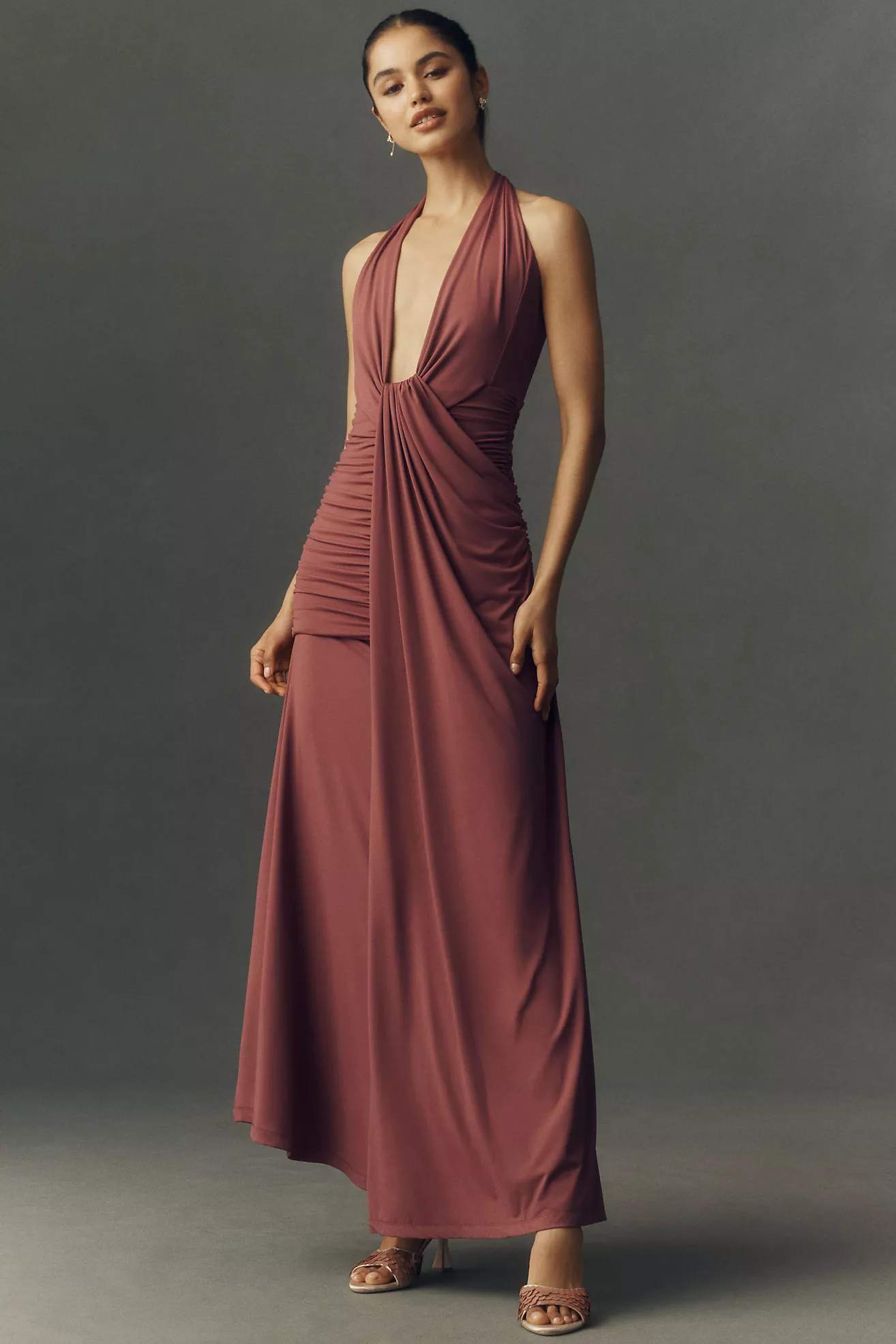 Bardot Ines Plunge Halter-Neck Maxi Dress