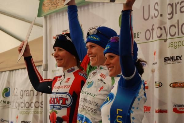 Meredith Miller, Georgia Gould and Katerina Nash on the series podium.