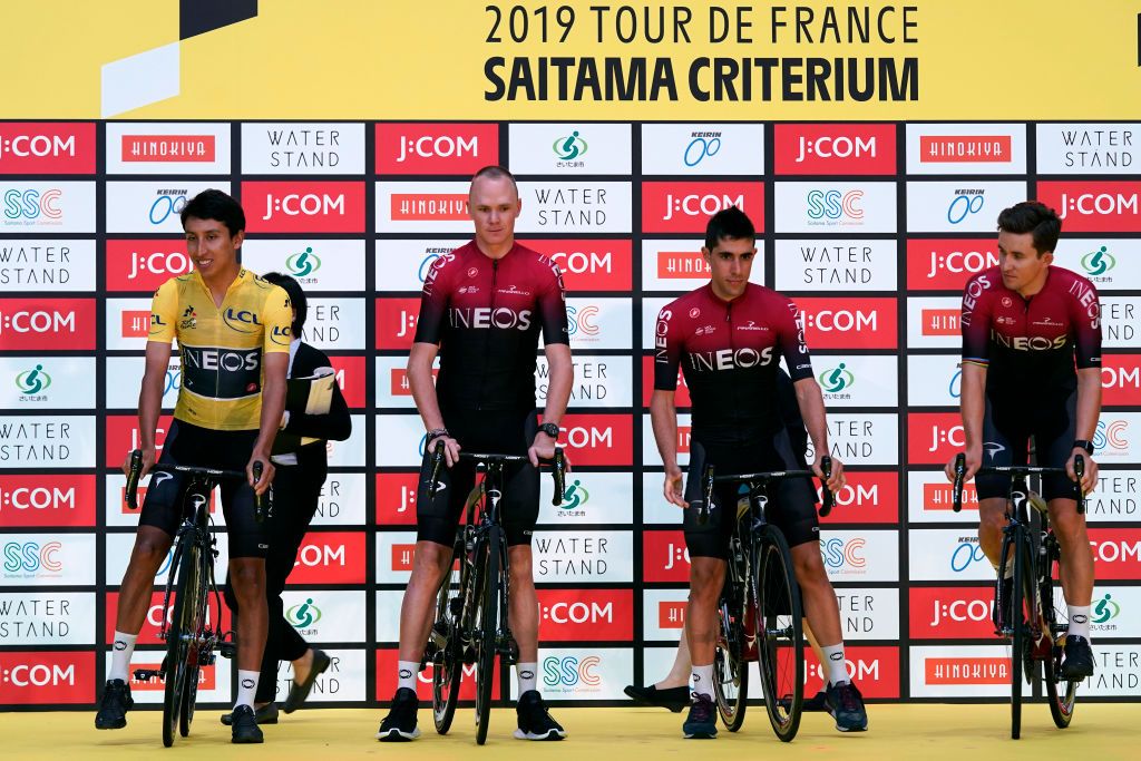 Riders do karate and football-darts before the 2019 Saitama Tour de France criterium