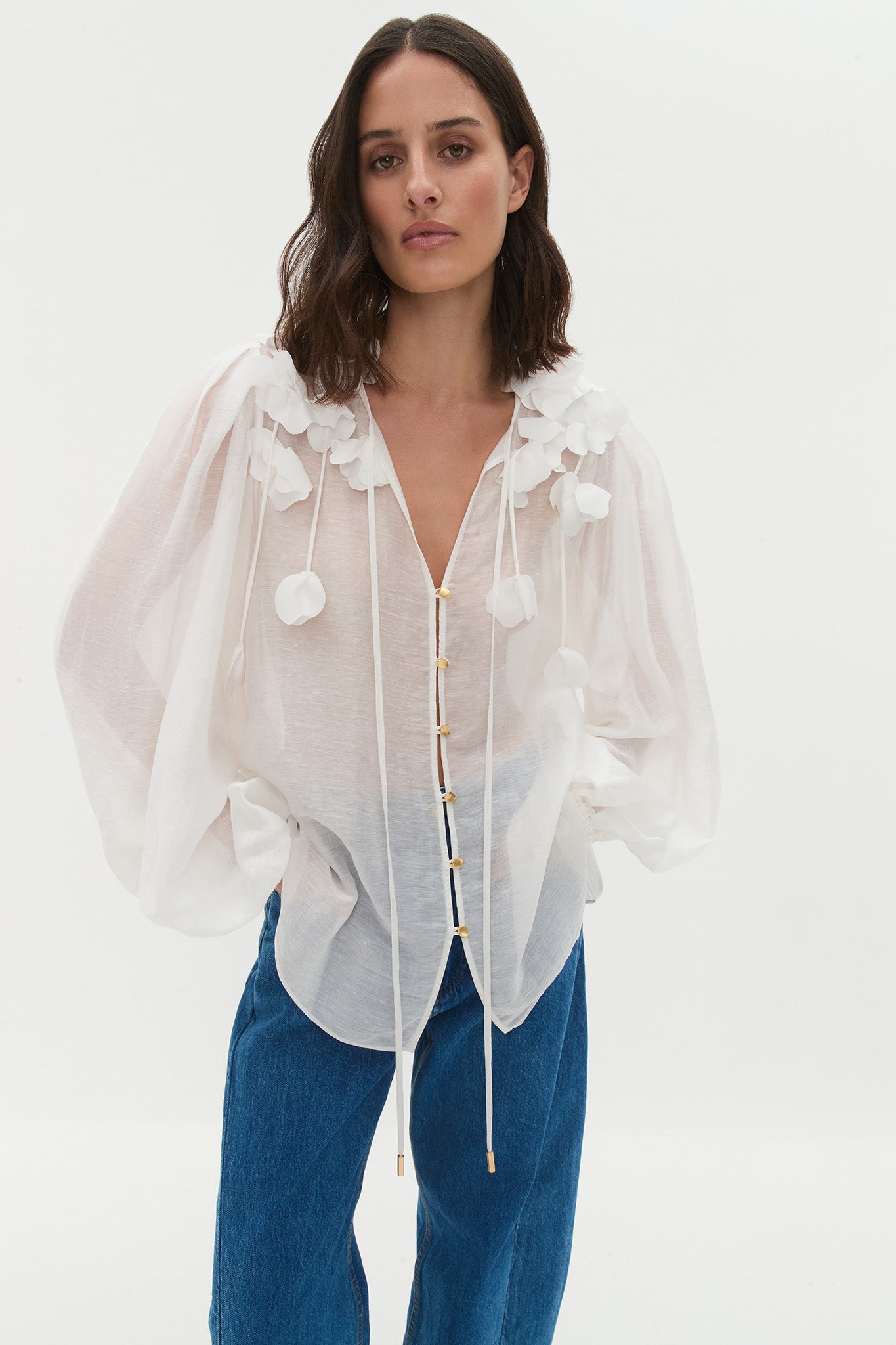 Camille Flower Shirt - Ivory / 4
