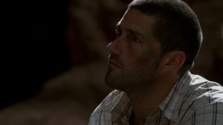 Matthew Fox as Jack looking ot the right in profile, in Lost