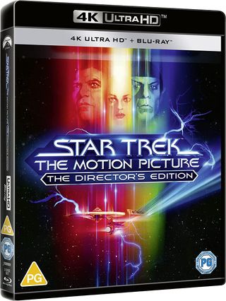 Kirk, Ilia, Spock and the Enterprise on the cover of the Star Trek: The Motion Picture 4K. Blu-ray.