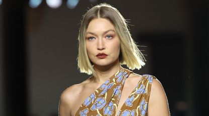 Gigi Hadid walks the runway at the Versace fashion show during the Milan Womenswear Spring/Summer 2025 on September 20, 2024 in Milan, Italy.