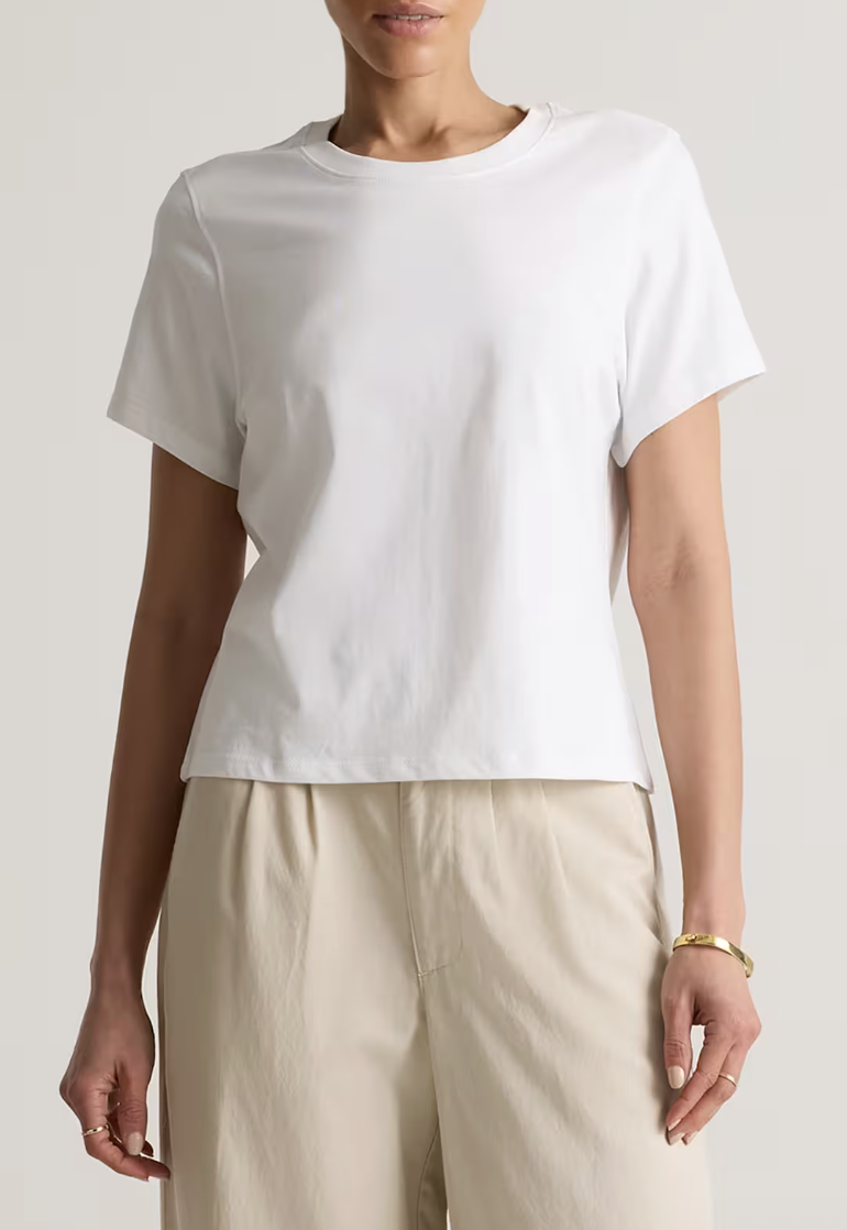Quince, 100% Organic Cotton Boxy Crewneck Tee in Classic White
