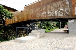 ﻿Access stairs to the hanging bridge over the river, from the west bank