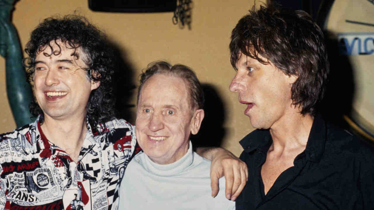 Jimmy Page with Les Paul and Jeff Beck in the 1980s