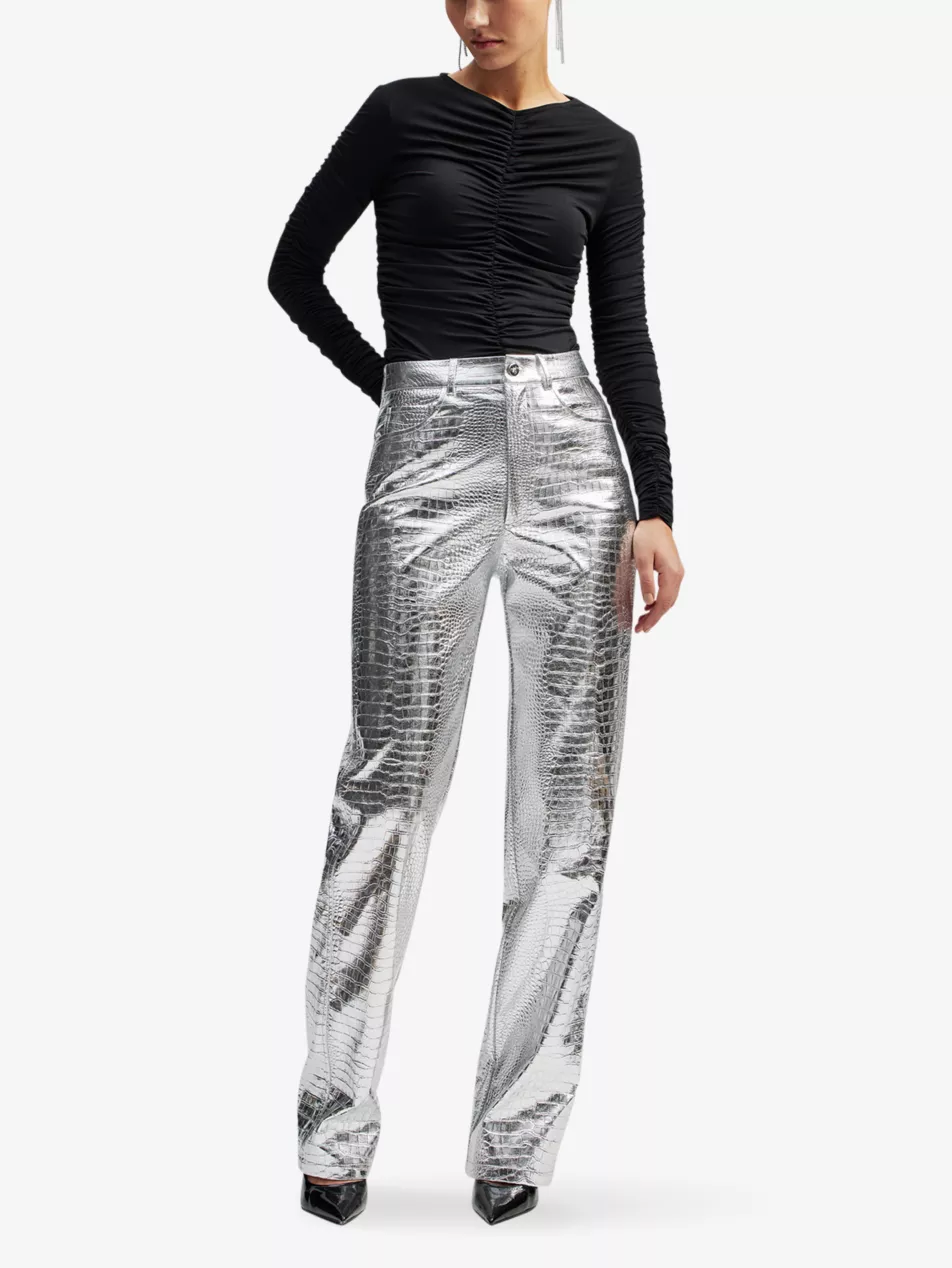 Daphne Metallic Straight-Leg High-Rise Woven Trousers