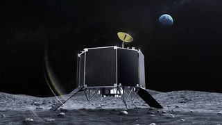 Artist's illustration of ispace's Series 2 robotic lander on the surface of the moon
