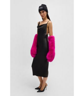 Naomi X Boss Cocktail Dress With Asymmetric Draped Neckline