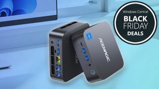 AceMagic M1 Mini PC render on a desk