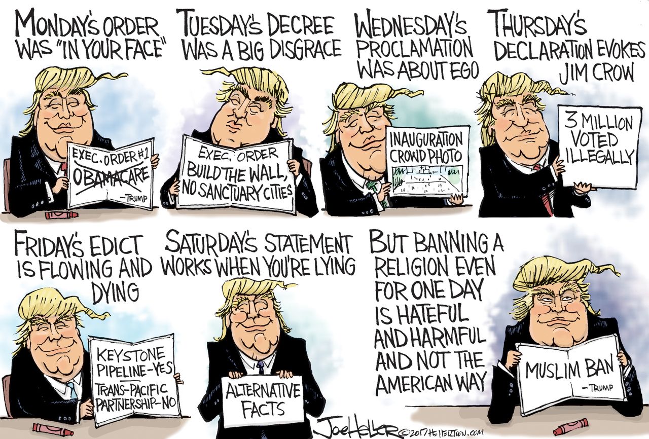 Political Cartoon U.S. Donald Trump executive action