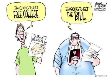 Editorial cartoon Obama proposal college taxes