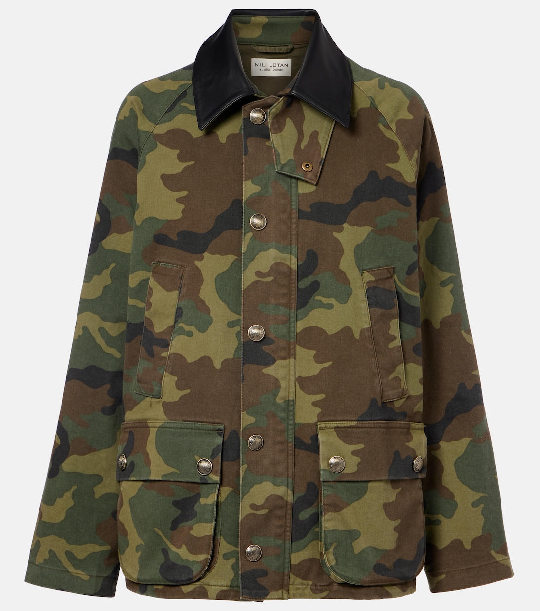 Andrew Camouflage Leather-Trimmed Cotton Jacket in Green - Nili Lotan