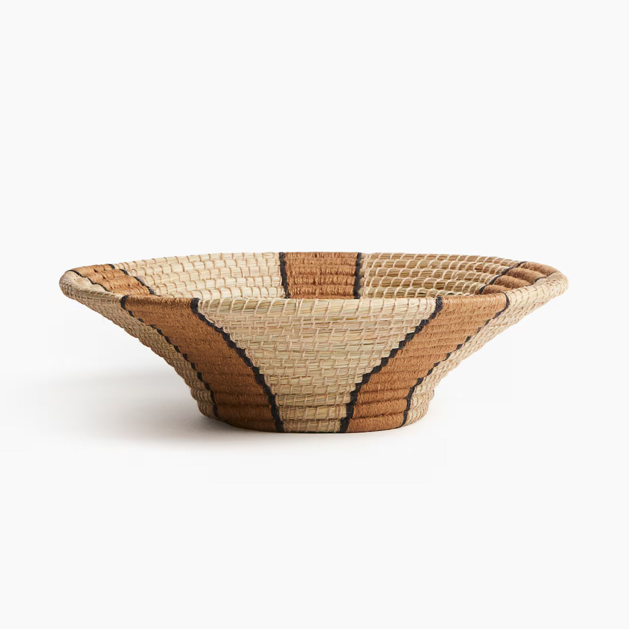 Straw basket with brown stripes