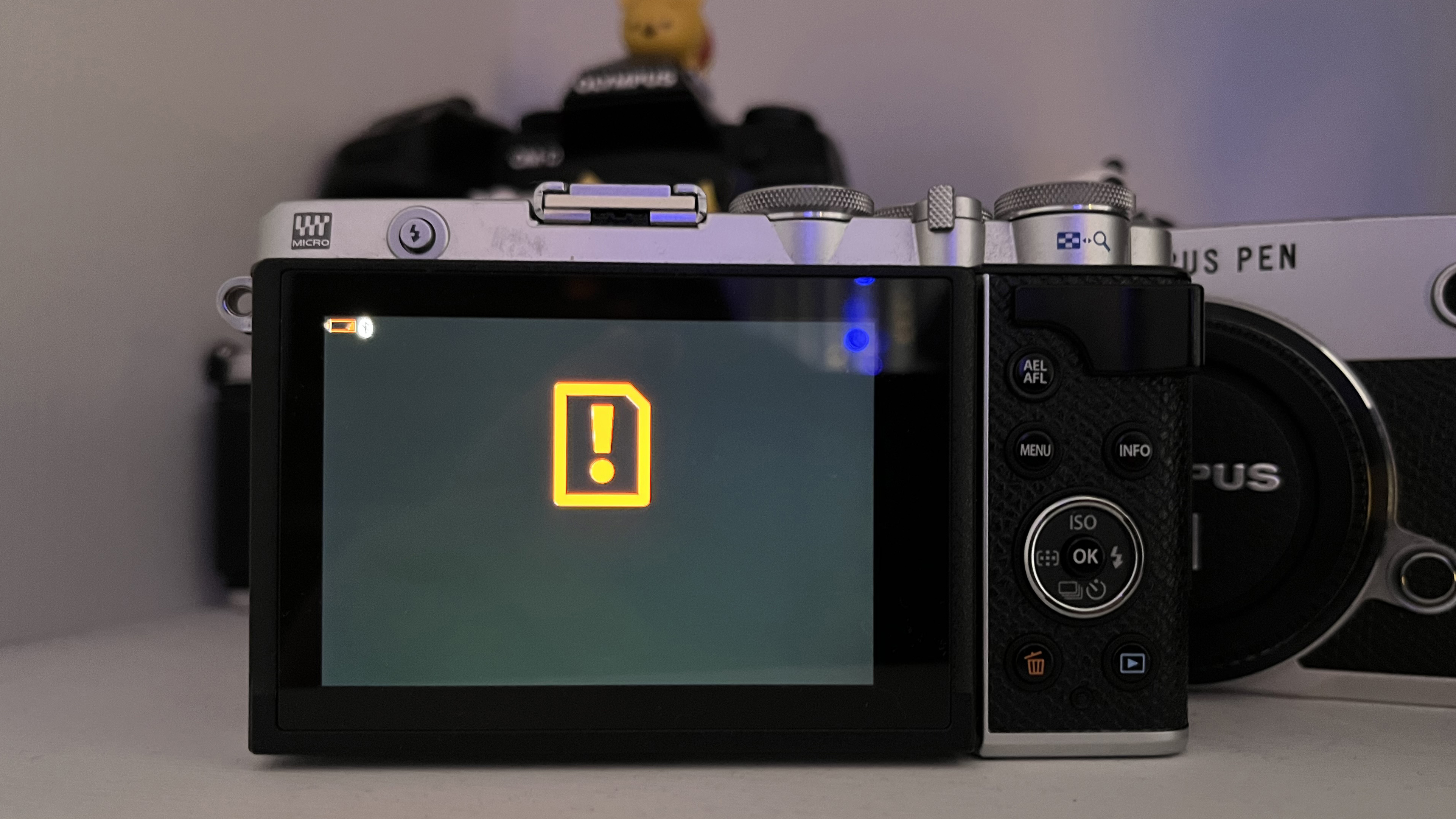 Camera displaying a memory card error