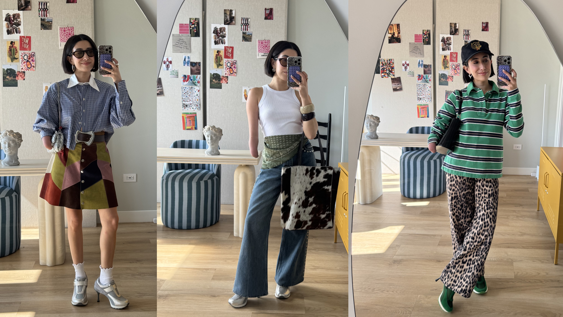 April Lockhart models her sneaker heels in her office