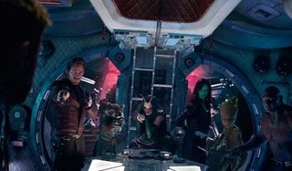 Chris Pratt Bradley Cooper Pom Klementieff Zoe Saldana Vin Diesel Dave Bautista in Avengers: Infinit