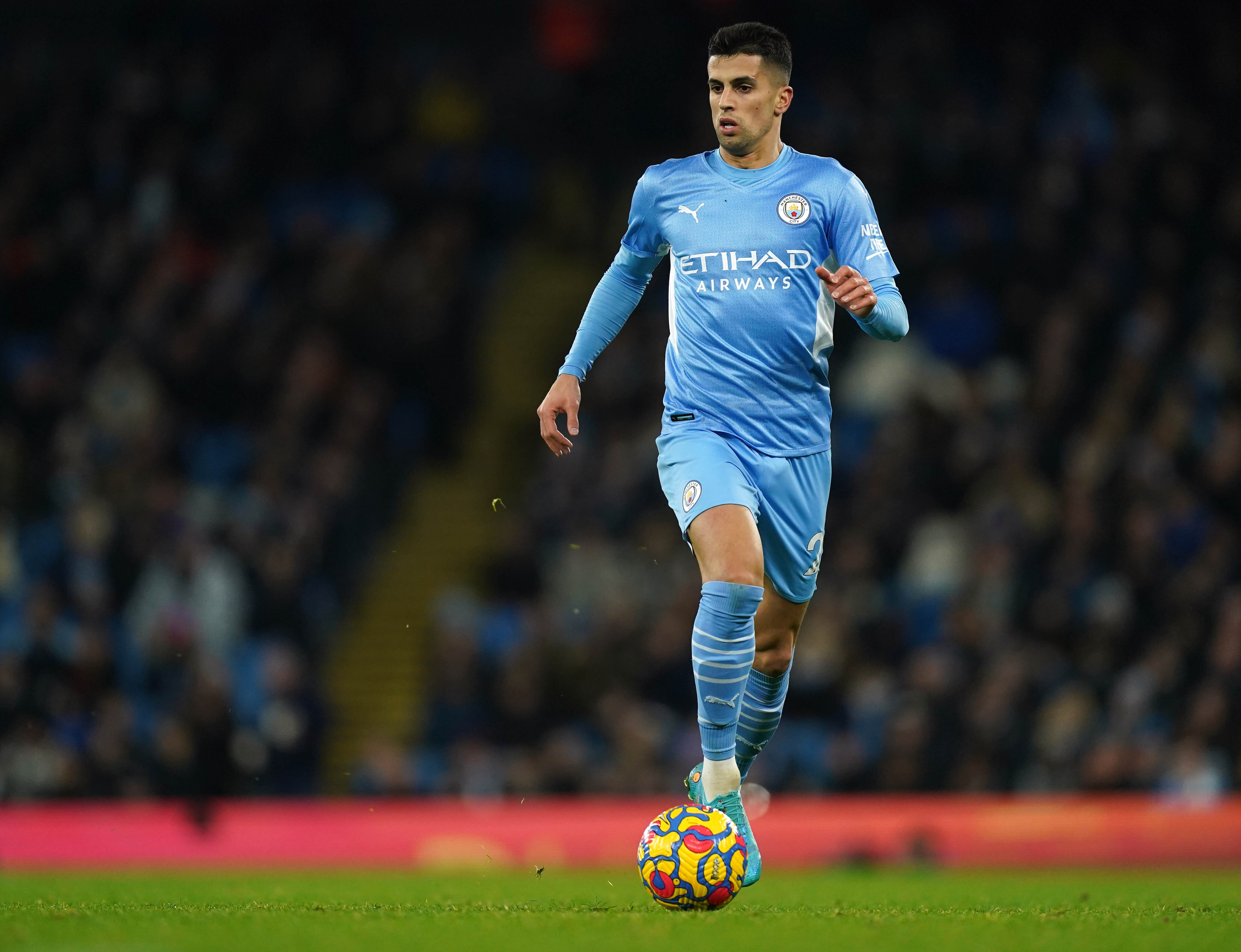Manchester City's Joao Concepcion during the Premier League match at Manchester United's Etihad Stadium.  Photo Date: Saturday, February 19, 2022