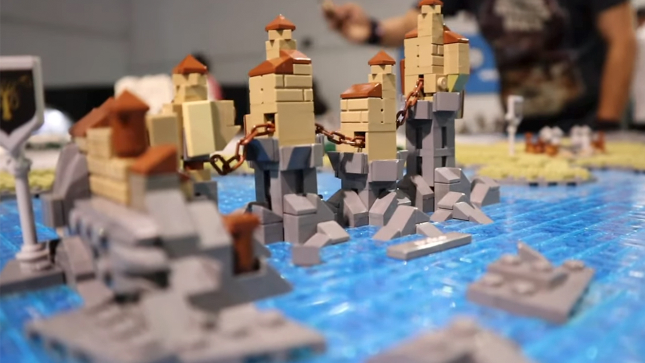 A close up of Pyke and the Iron Islands on the Lego map of Westeros