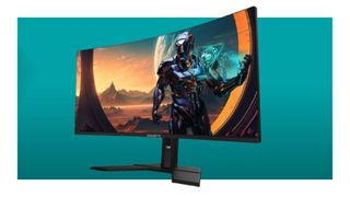 Gigabyte GS34WQC monitor on a blue background
