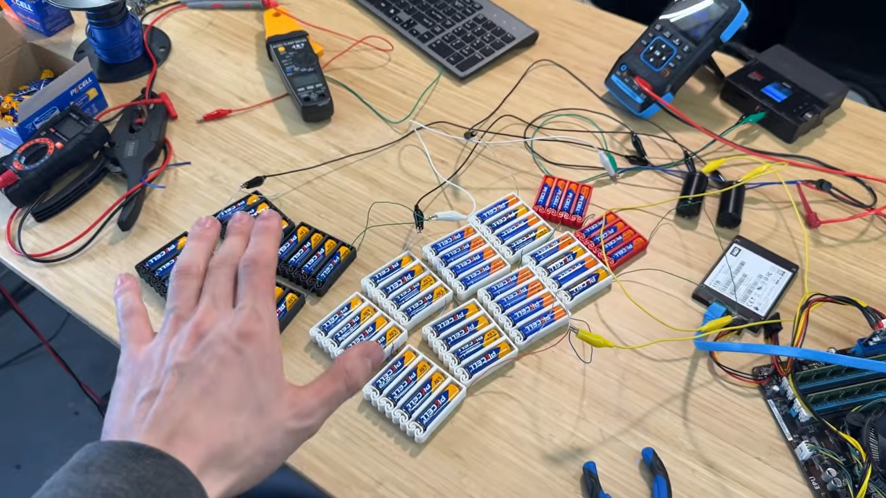 Image of AA batteries powering a PC.