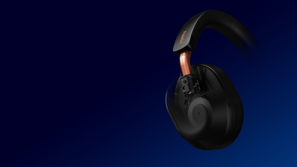 Fidelio L5 headphones on a dark blue background, or folded
