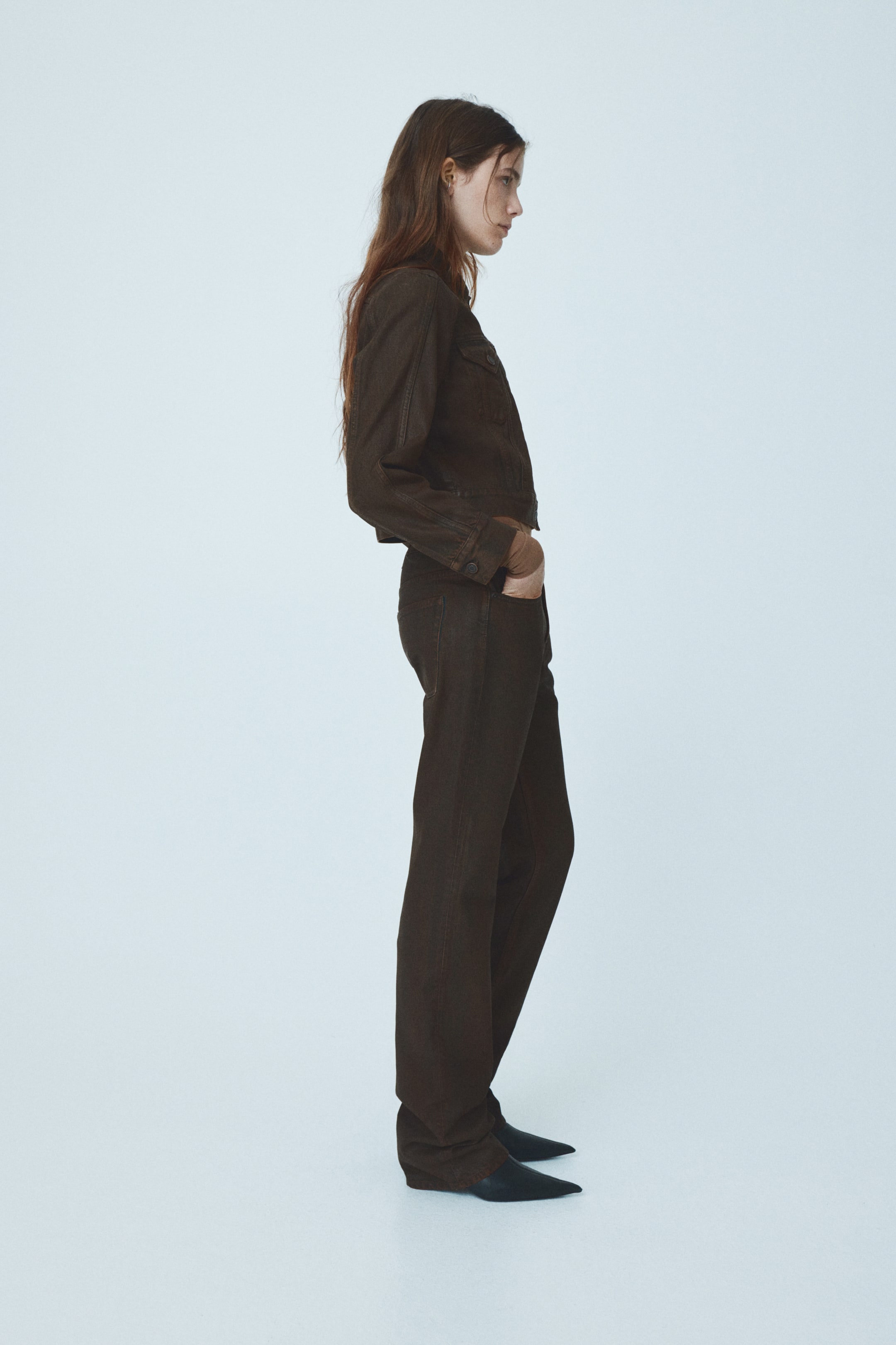 Coated Straight-Leg Jeans - Dark Brown