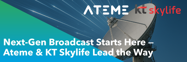 Ateme logo with a satellite dish and marketing copy 